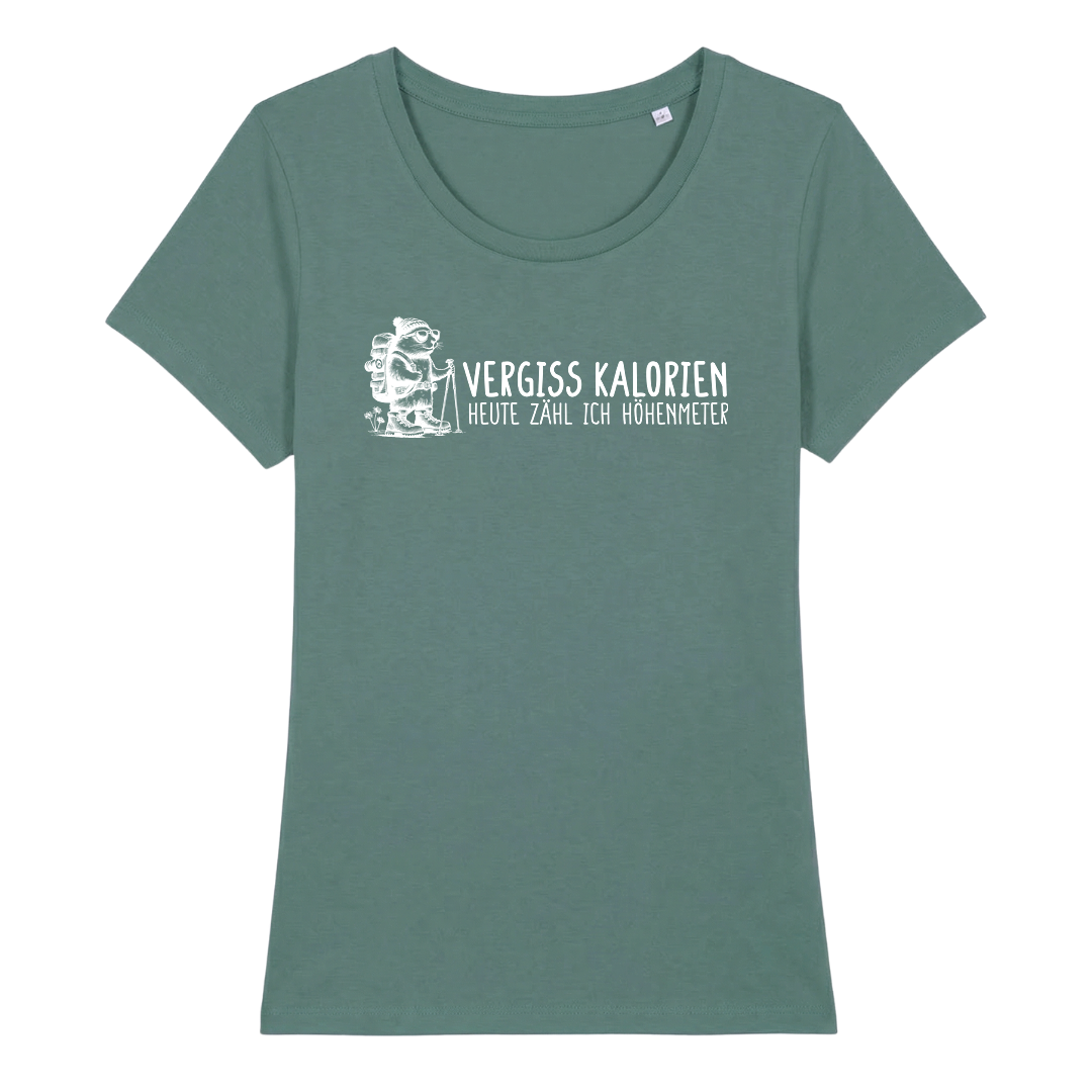 Höhenmeter Frauen Shirt mit Berg-Spruch, Detailansicht
