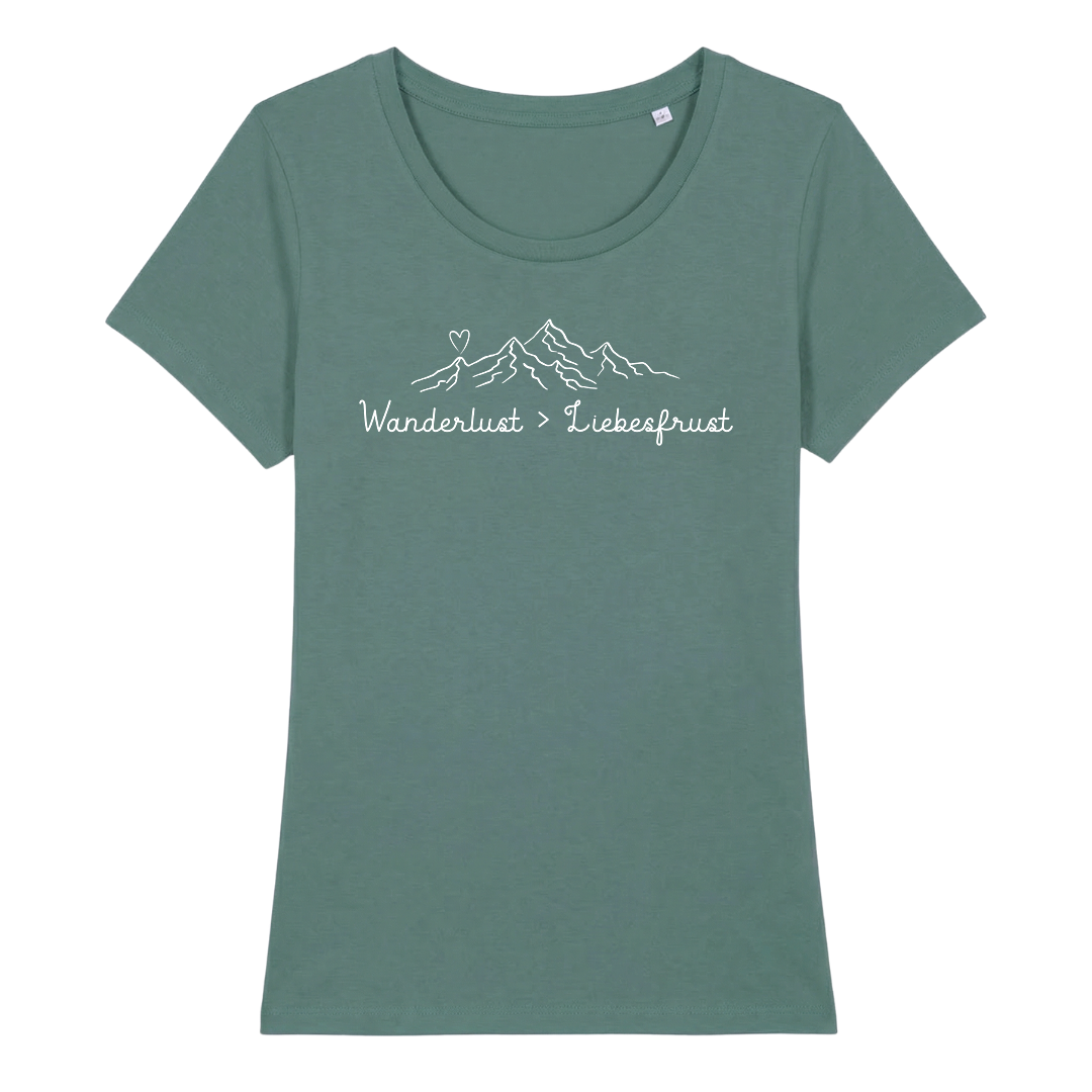 Wanderlust Frauen Shirt mit Wander-Spruch, Detailansicht