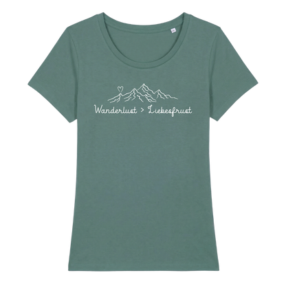 Wanderlust Frauen Shirt mit Wander-Spruch, Detailansicht