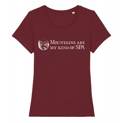 SPA Frauen Shirt mit Berg-Spruch, Print Nahaufnahme