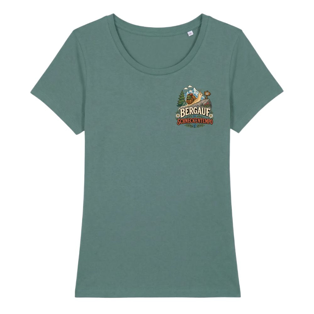 Bergauf im Schneckentempo Damenshirt mit Brustdruck, Kraxelgaudi