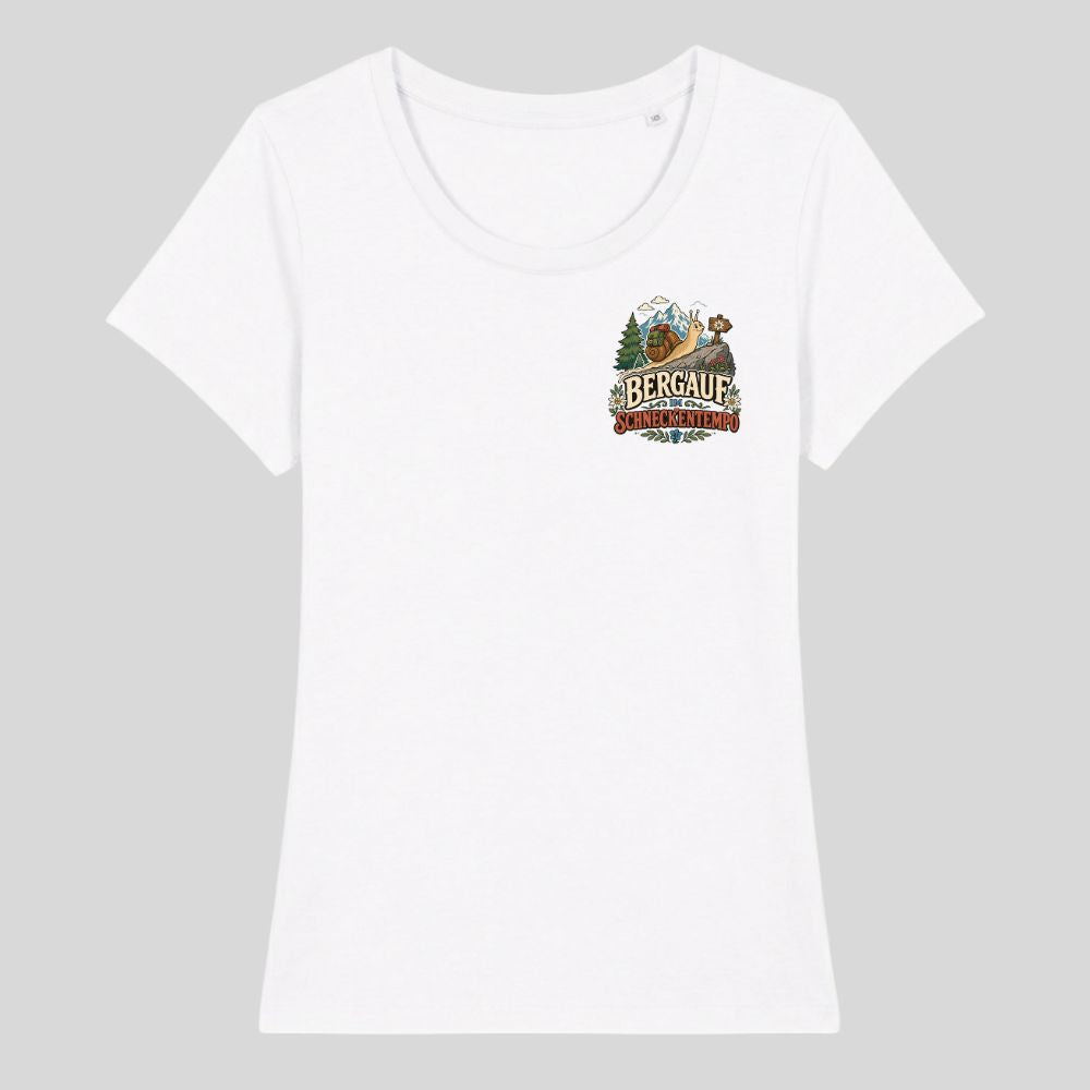 Bergauf im Schneckentempo Damenshirt mit Brustdruck, Kraxelgaudi