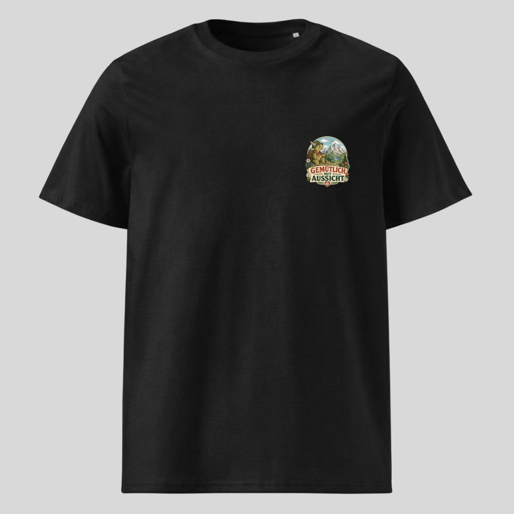 Gemütlich mit Aussicht Unisex T-Shirt mit Brustdruck, Kraxelgaudi