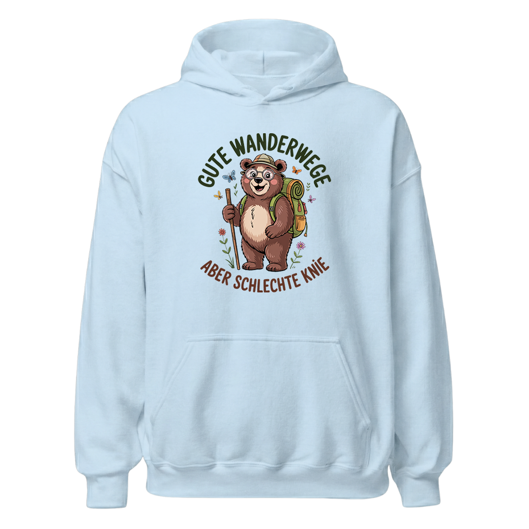 Gute Wanderwege aber schlechte Knie Hoodie Unisex mit Spruch, Print Nahaufnahme