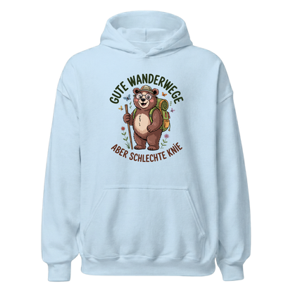 Gute Wanderwege aber schlechte Knie Hoodie Unisex mit Spruch, Print Nahaufnahme