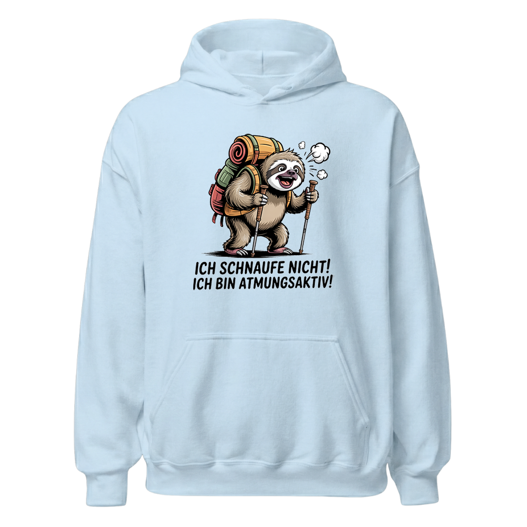 Atmungsaktiv Hoodie Unisex mit Wander-Spruch, Print Nahaufnahme