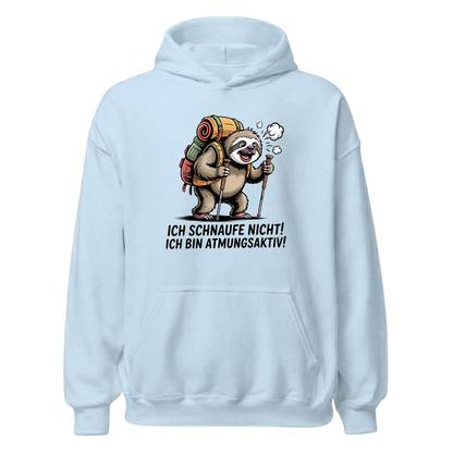 Atmungsaktiv Hoodie Unisex mit Wander-Spruch, Print Nahaufnahme