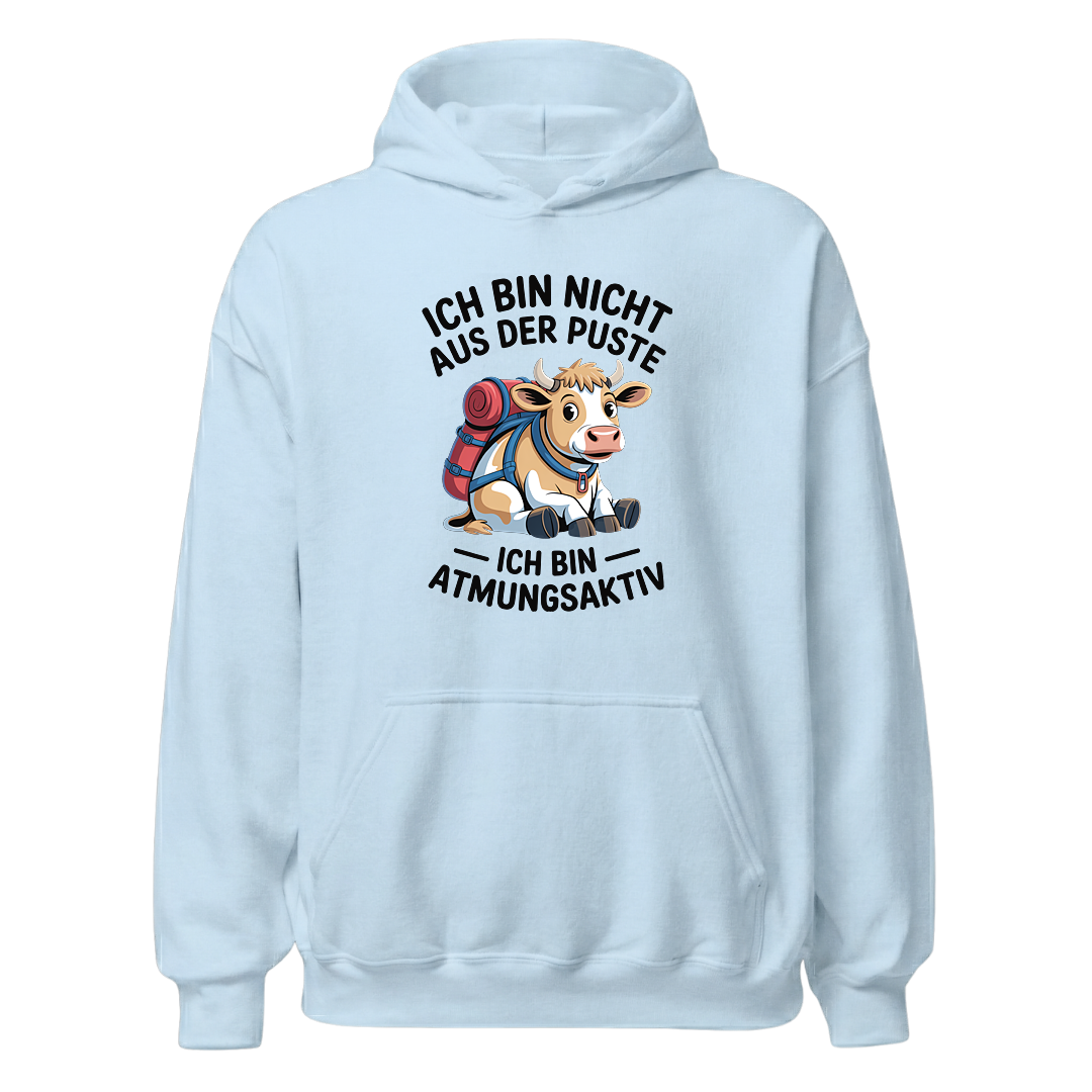 Nicht aus der Puste Hoodie Unisex mit Wander-Spruch, Print Nahaufnahme
