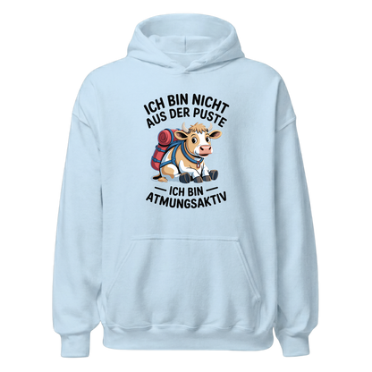 Nicht aus der Puste Hoodie Unisex mit Wander-Spruch, Print Nahaufnahme