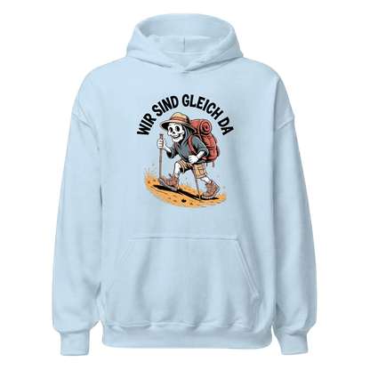 Wir sind gleich da Hoodie Unisex mit Skelett-Motiv, Print Nahaufnahme