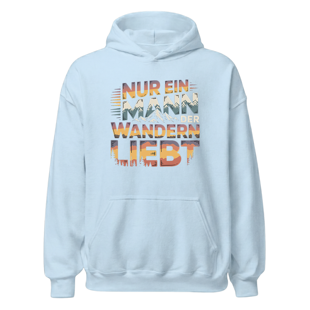 Nur ein Mann der Wandern liebt Hoodie Unisex mit Spruch, Print Nahaufnahme