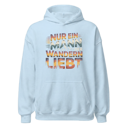 Nur ein Mann der Wandern liebt Hoodie Unisex mit Spruch, Print Nahaufnahme