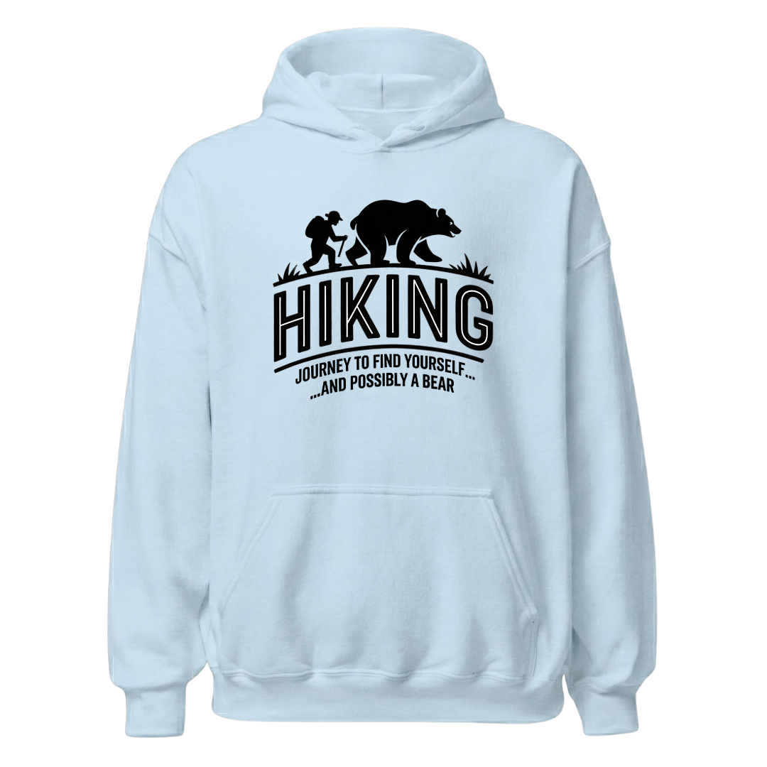 Hiking Journey Hoodie Unisex mit Wander-Motiv, Print Nahaufnahme