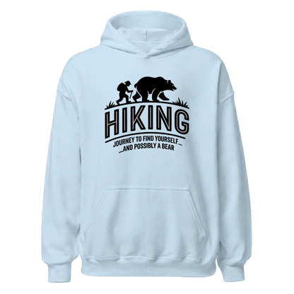 Hiking Journey Hoodie Unisex mit Wander-Motiv, Print Nahaufnahme