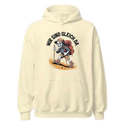 Wir sind gleich da Hoodie Unisex mit Skelett-Motiv, Farbvariante