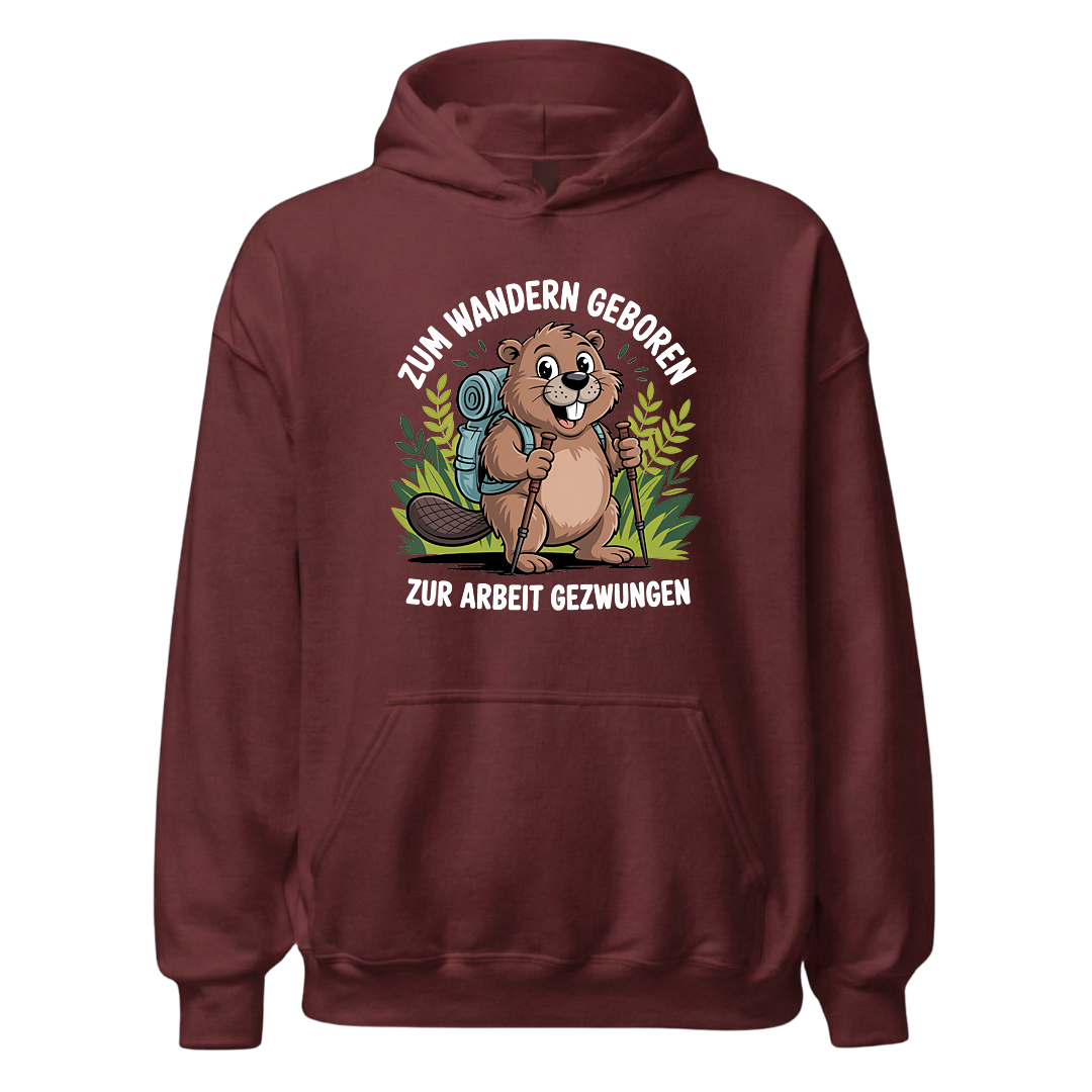 Zum Wandern geboren Hoodie Unisex mit Wander-Spruch, Detailansicht