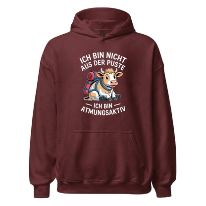 Nicht aus der Puste Hoodie Unisex mit Wander-Spruch, Detailansicht