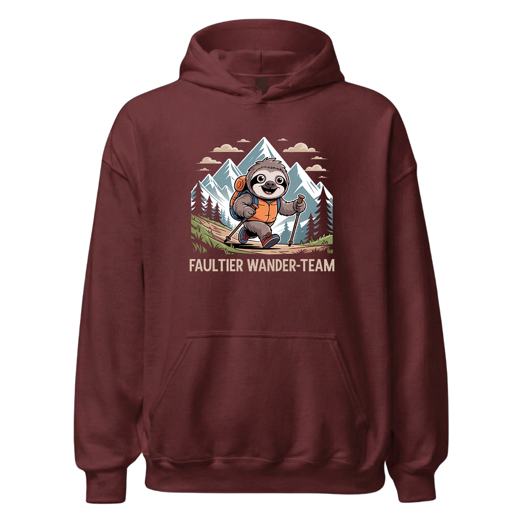 Faultier Wander-Team Hoodie Unisex mit Faultier-Motiv, Detailansicht