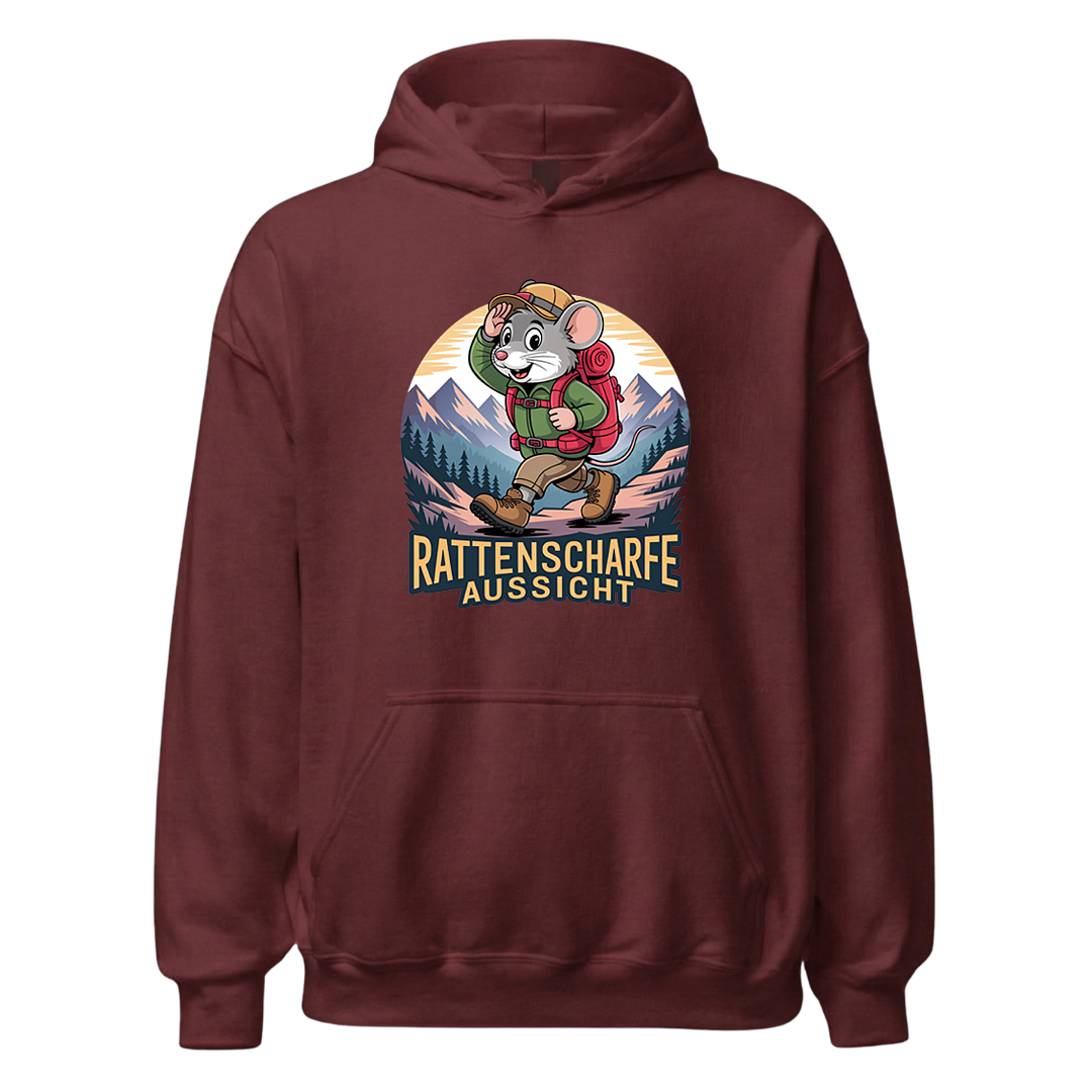 Rattenscharfe Aussicht Hoodie Unisex mit Berg-Motiv, Detailansicht