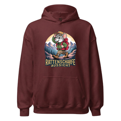 Rattenscharfe Aussicht Hoodie Unisex mit Berg-Motiv, Detailansicht
