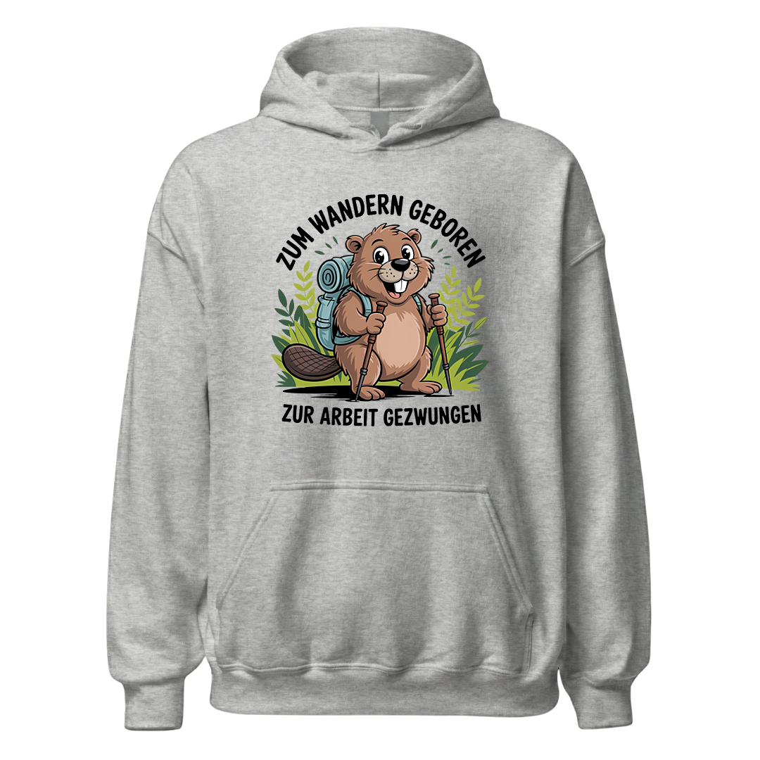 Zum Wandern geboren Hoodie Unisex mit Wander-Spruch, Rückansicht
