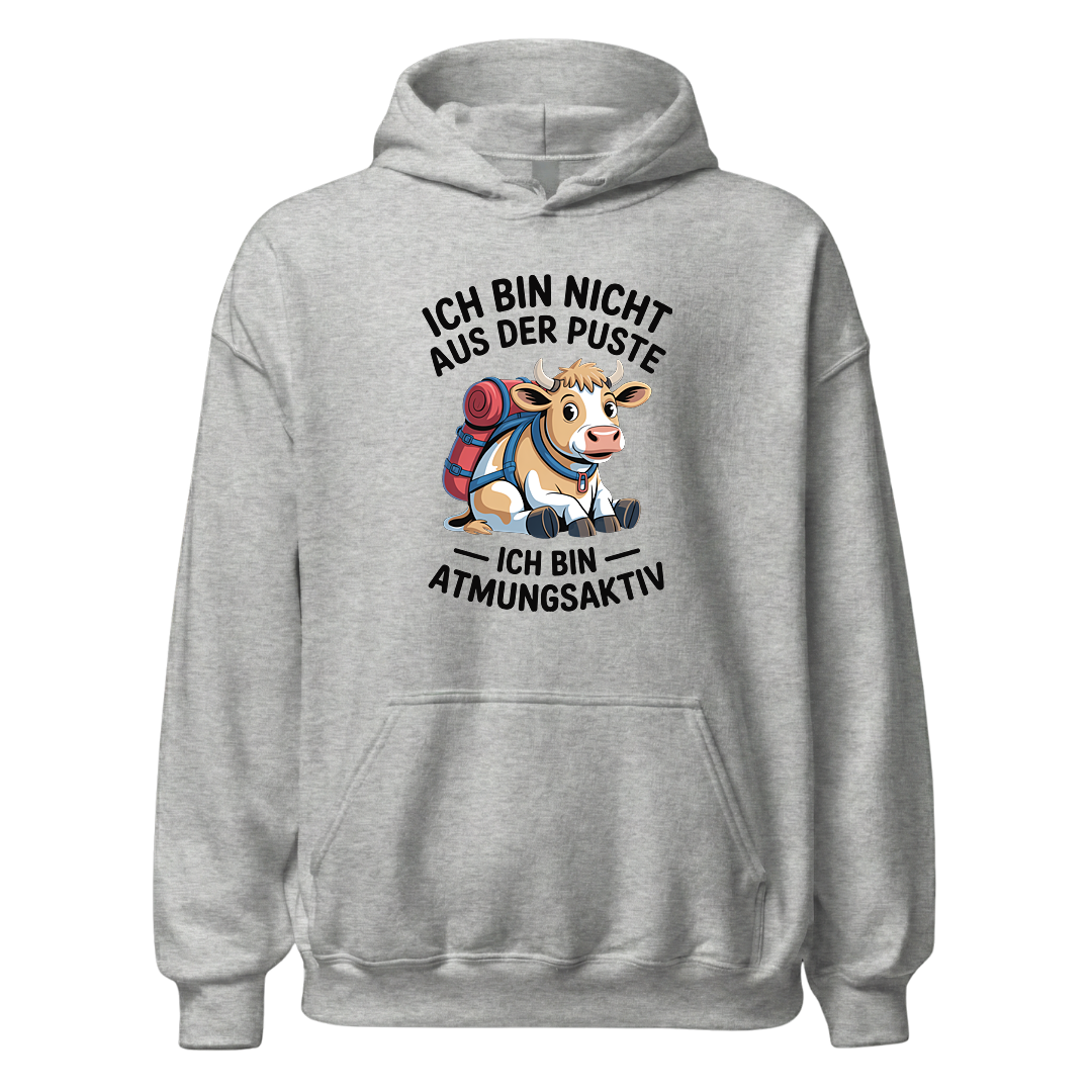 Nicht aus der Puste Hoodie Unisex mit Wander-Spruch, Rückansicht