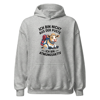 Nicht aus der Puste Hoodie Unisex mit Wander-Spruch, Rückansicht