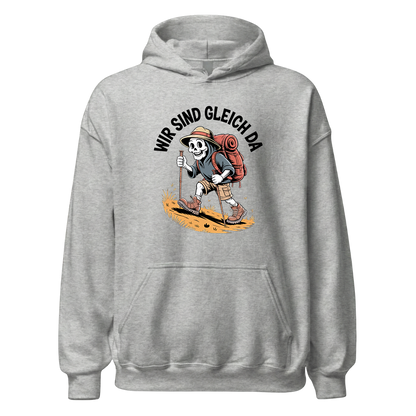 Wir sind gleich da Hoodie Unisex mit Skelett-Motiv, Rückansicht