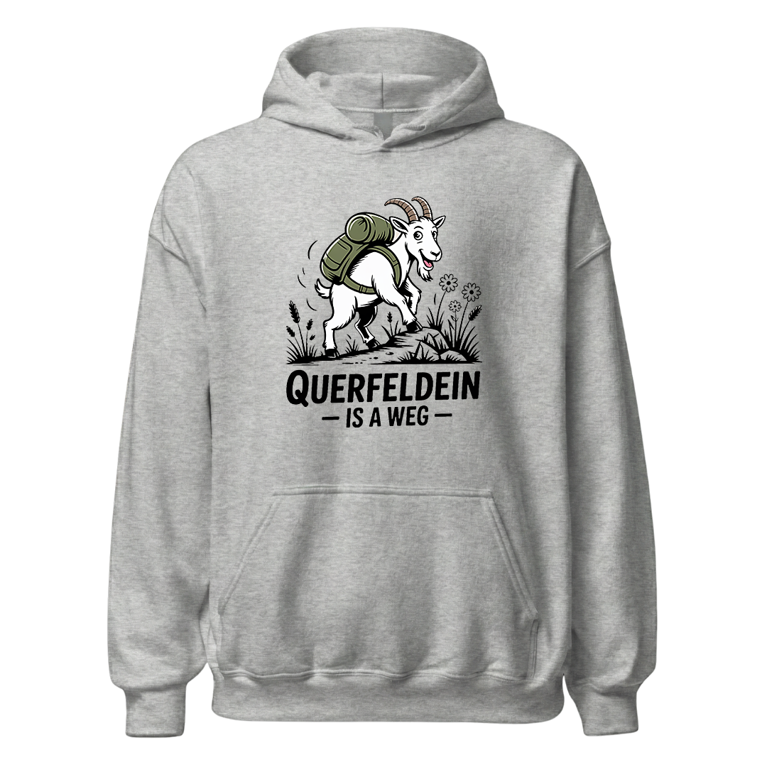 Querfeldein Bergziege Hoodie Unisex mit Ziegen-Motiv, Rückansicht