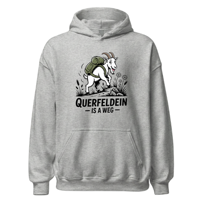 Querfeldein Bergziege Hoodie Unisex mit Ziegen-Motiv, Rückansicht