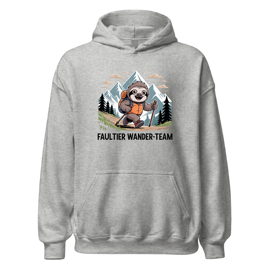 Faultier Wander-Team Hoodie Unisex mit Faultier-Motiv, Rückansicht