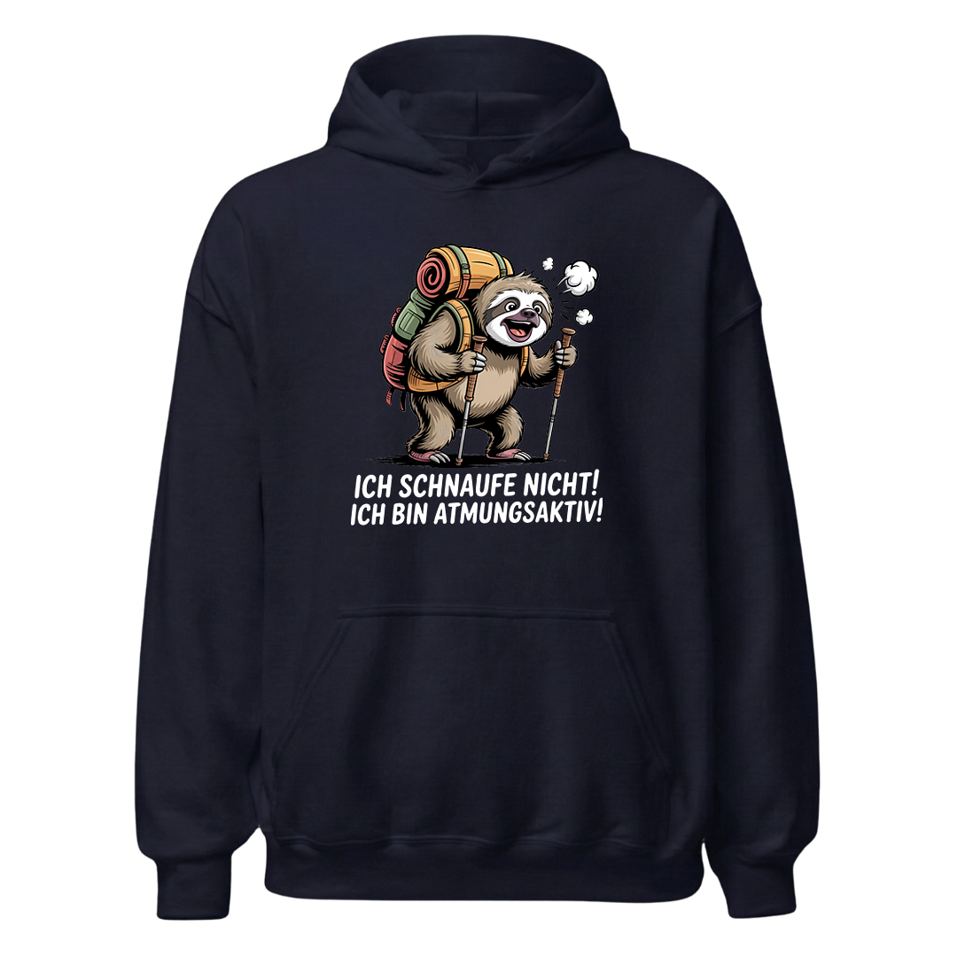 Atmungsaktiv Hoodie Unisex mit Wander-Spruch, Designdetail