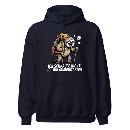 Atmungsaktiv Hoodie Unisex mit Wander-Spruch, Designdetail