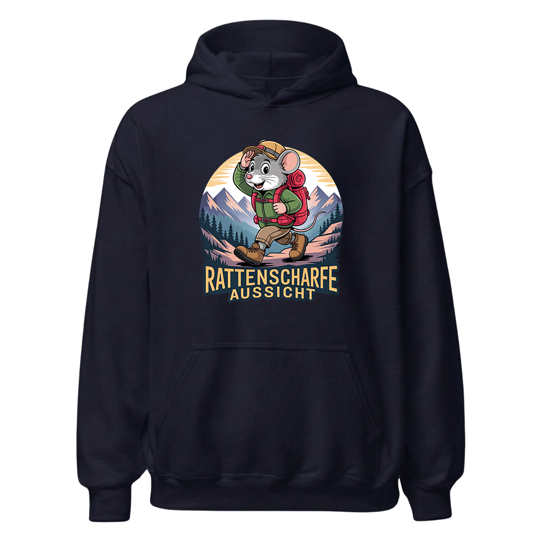 Rattenscharfe Aussicht Hoodie Unisex mit Berg-Motiv, Designdetail