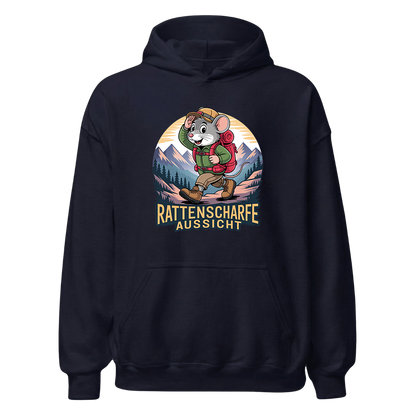 Rattenscharfe Aussicht Hoodie Unisex mit Berg-Motiv, Designdetail
