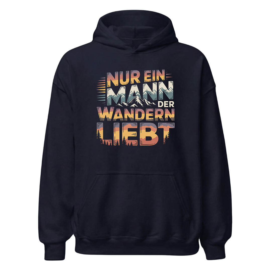 Nur ein Mann der Wandern liebt Hoodie Unisex mit Spruch, Designdetail