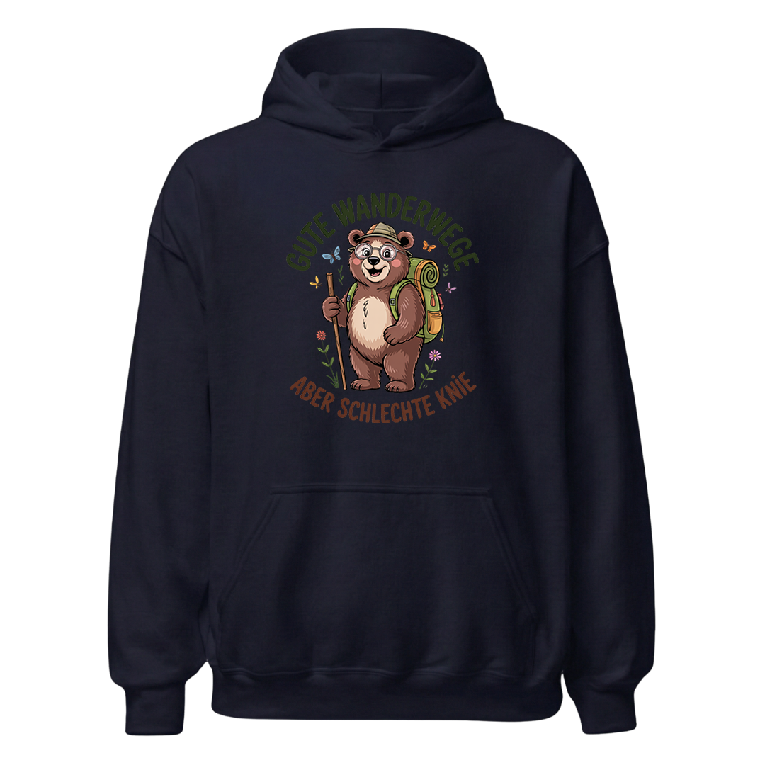 Gute Wanderwege aber schlechte Knie Hoodie Unisex mit Spruch, Designdetail