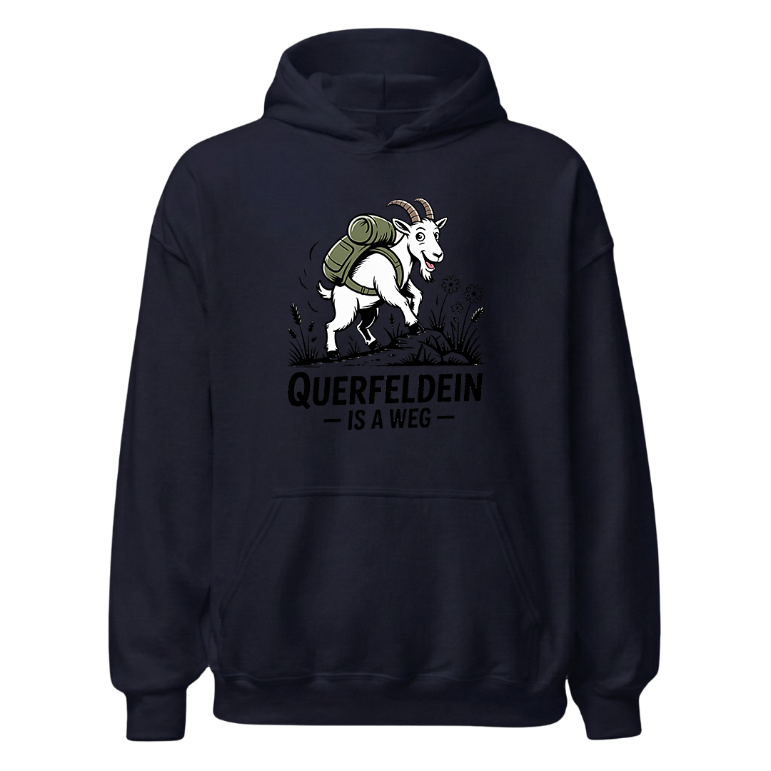 Querfeldein Bergziege Hoodie Unisex mit Ziegen-Motiv, Designdetail