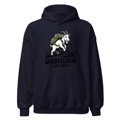 Querfeldein Bergziege Hoodie Unisex mit Ziegen-Motiv, Designdetail