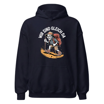 Wir sind gleich da Hoodie Unisex mit Skelett-Motiv, Designdetail