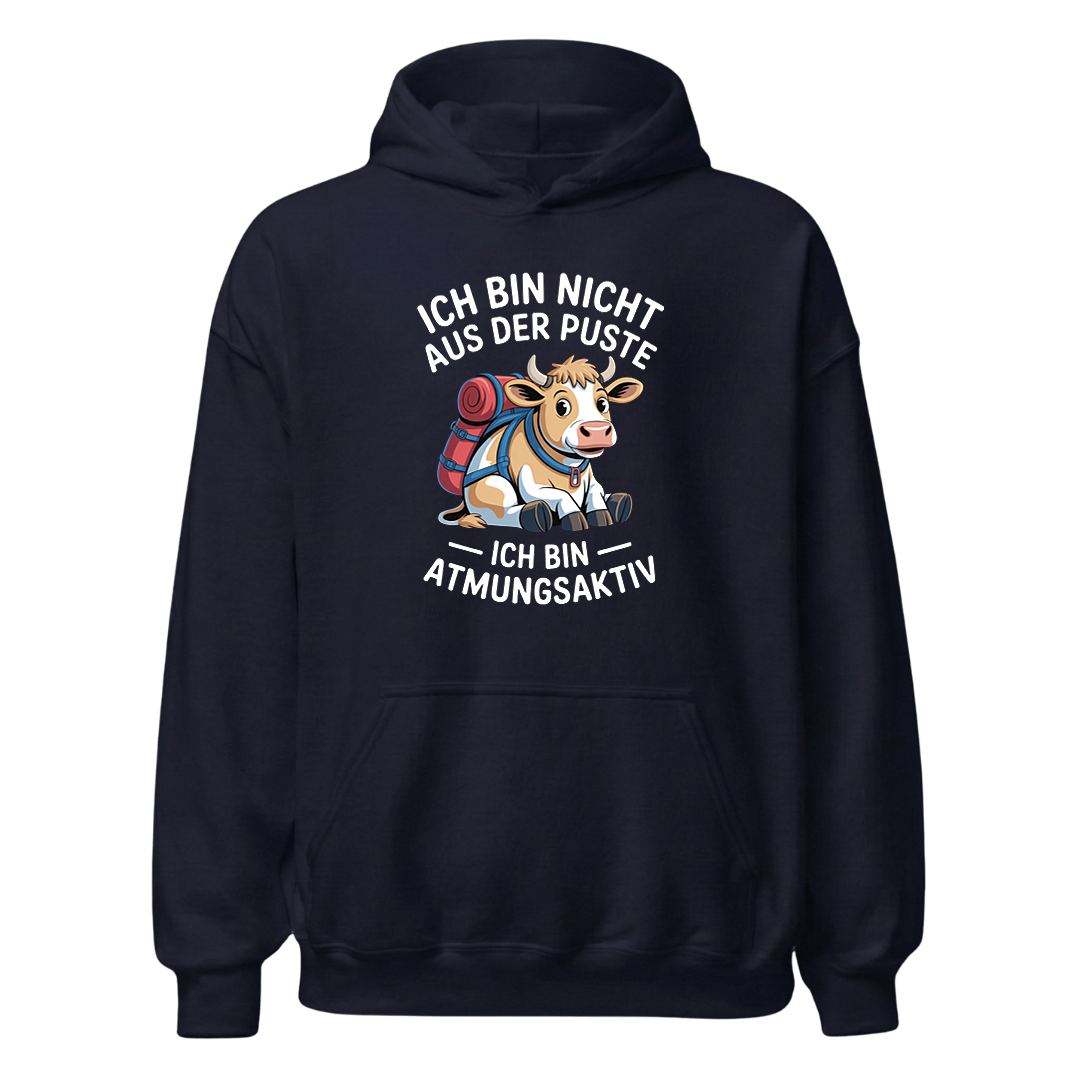 Nicht aus der Puste Hoodie Unisex mit Wander-Spruch, Designdetail