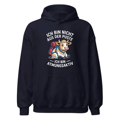 Nicht aus der Puste Hoodie Unisex mit Wander-Spruch, Designdetail