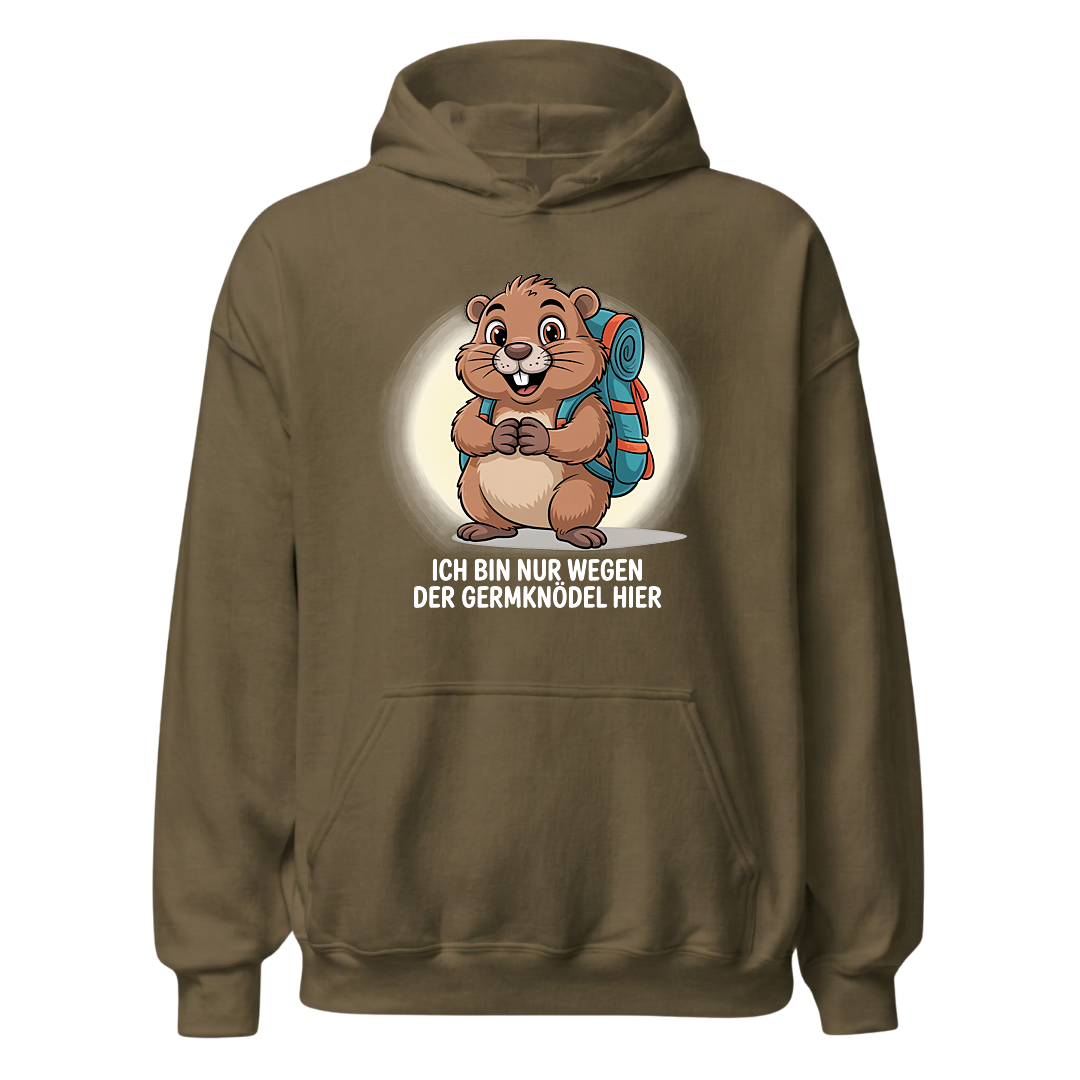 Wegen der Germknödel Hoodie Unisex mit Hütten-Spruch, weitere Ansicht