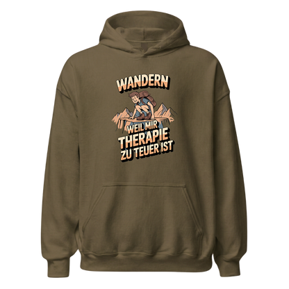 Wandern weil Therapie zu teuer ist Hoodie Unisex mit Spruch, weitere Ansicht