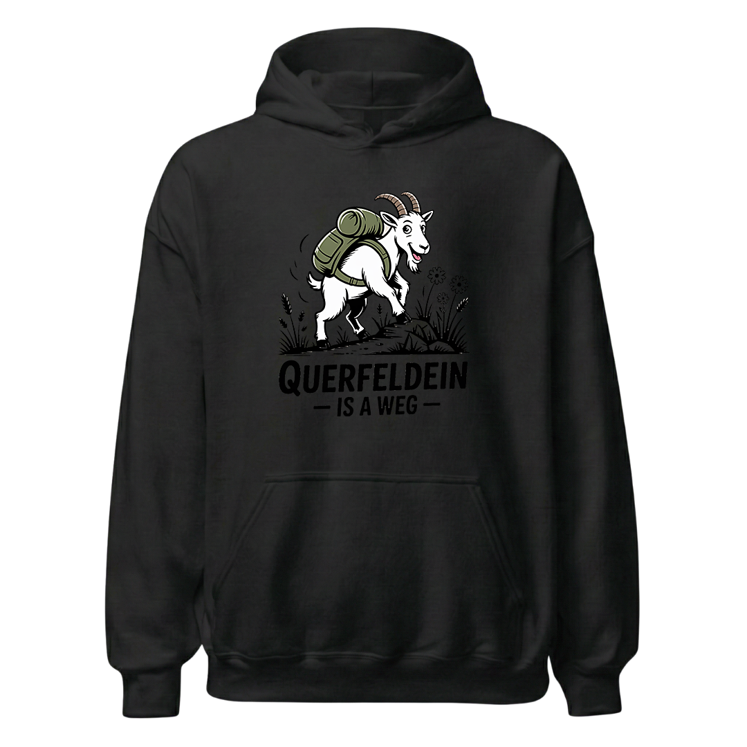 Querfeldein Bergziege Hoodie Unisex mit Ziegen-Motiv, Frontansicht
