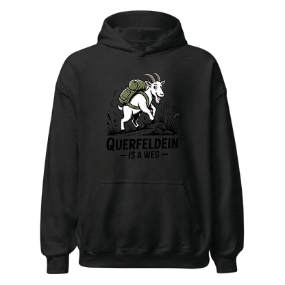 Querfeldein Bergziege Hoodie Unisex mit Ziegen-Motiv, Frontansicht