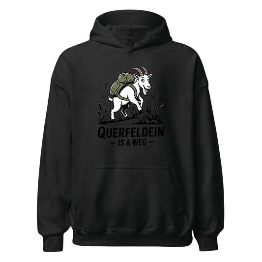 Querfeldein Bergziege Hoodie Unisex mit Ziegen-Motiv, Frontansicht