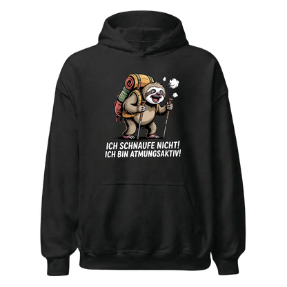 Atmungsaktiv Hoodie Unisex mit Wander-Spruch, Frontansicht