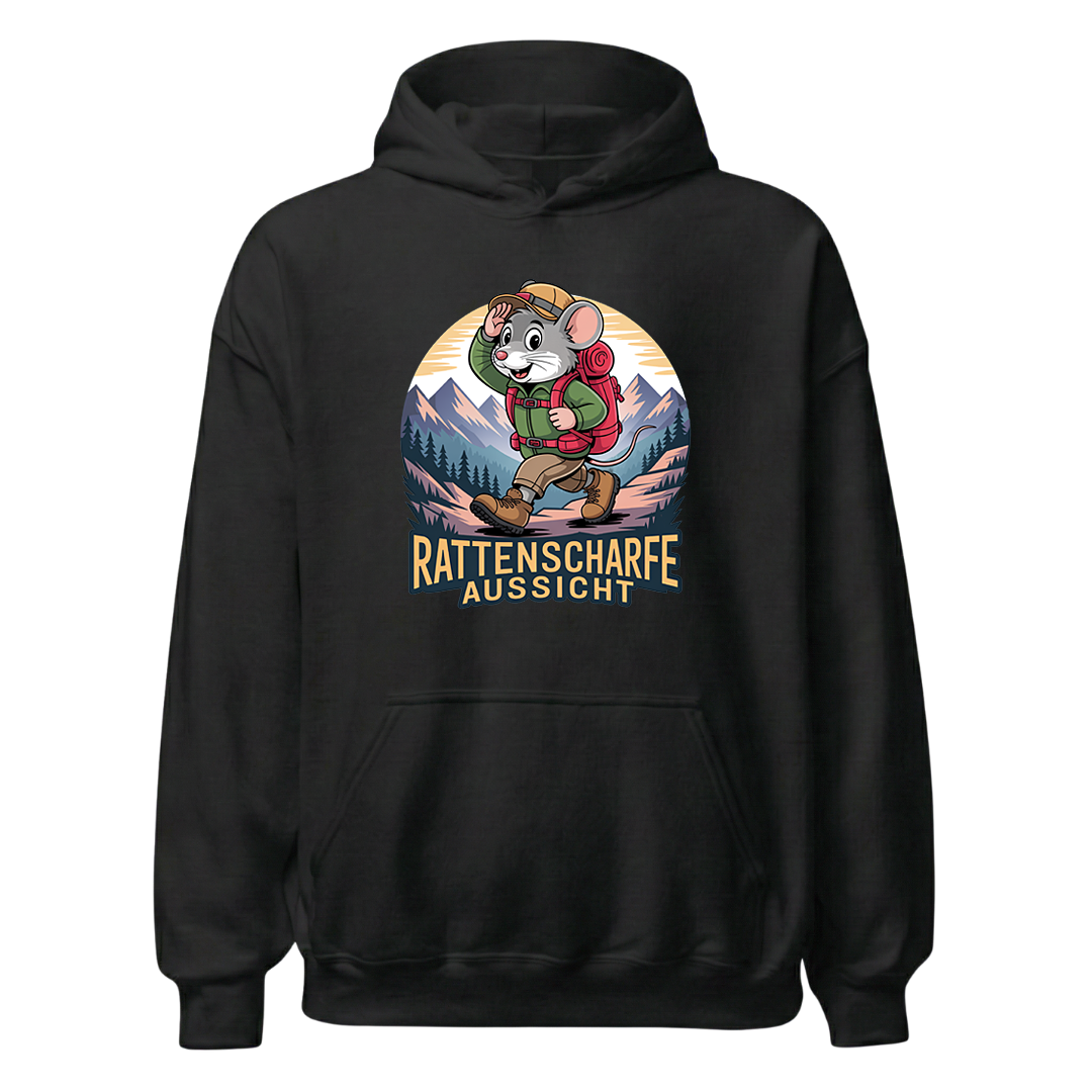 Rattenscharfe Aussicht Hoodie Unisex mit Berg-Motiv, Frontansicht
