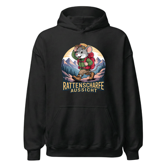 Rattenscharfe Aussicht Hoodie Unisex mit Berg-Motiv, Frontansicht
